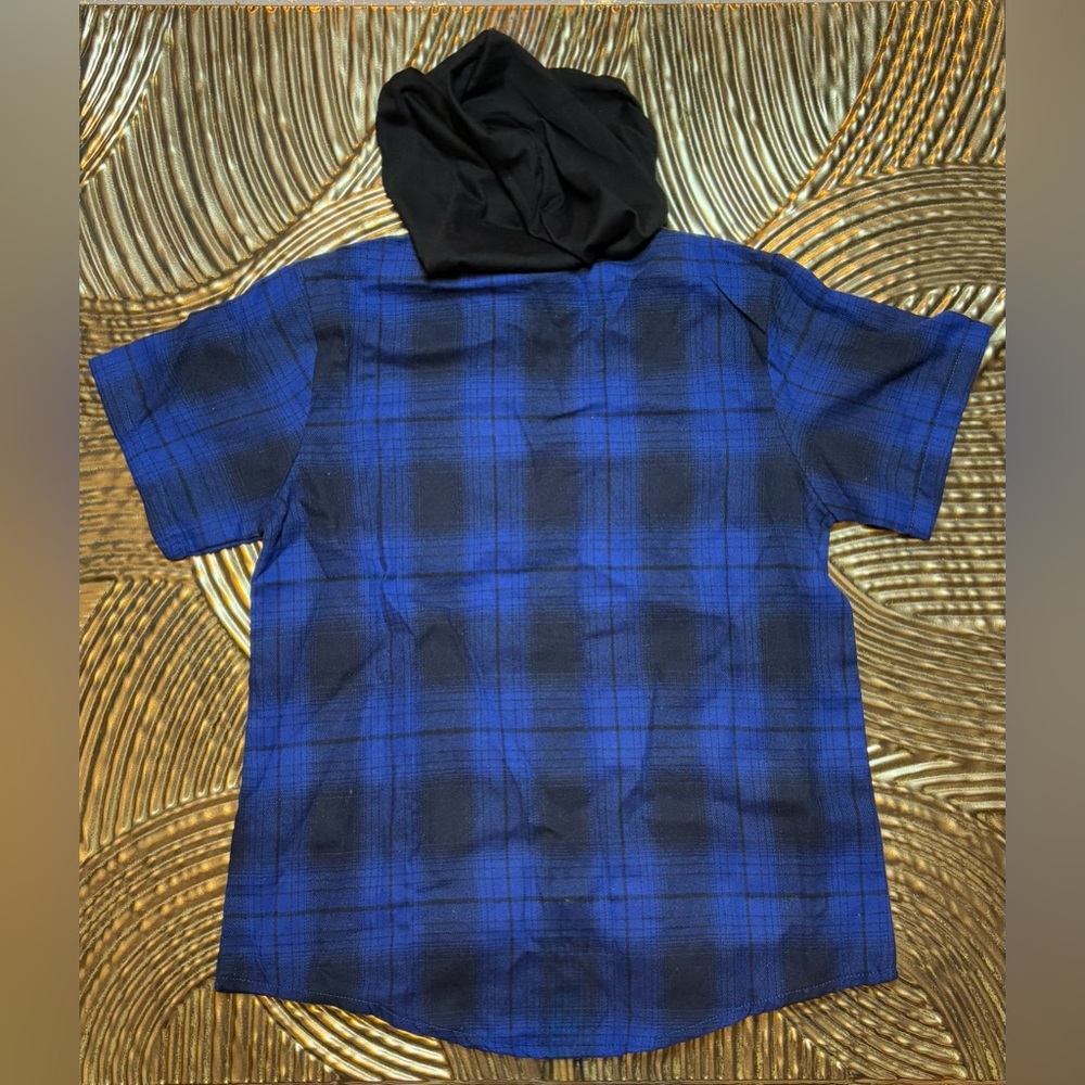 SHEIN Black and Blue Plaid Hoodie - Picture 2 of 4